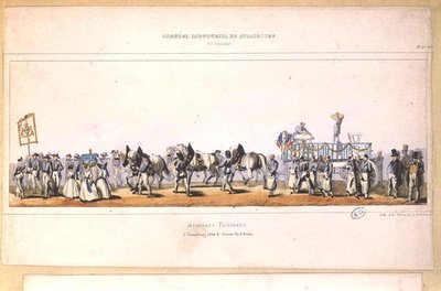 25 जून 1840 को स्ट्रासबर्ग में मेयुनियर्स-फ़ारिनियर्स (मिलर्स) का जुलूस (कलर लिथो) द्वारा स्कूल फ्रेंच