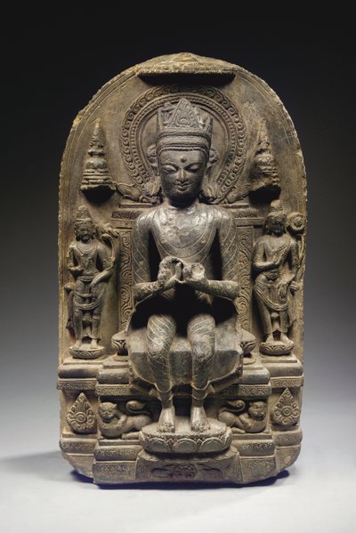 पाल्ड स्टाइल स्टेल्ड विद क्राउन्ड बुद्धा, पूर्वोत्तर भारत द्वारा स्कूल इंडियन
