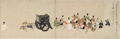 गृह युद्ध की सचित्र कहानी, रोकुहारा की शाही यात्रा (1159-1160) - गुमनाम काम, कागज़ पर पानी के रंग और स्याही, पाँचवाँ स्क्रॉल द्वारा स्कूल जापानी