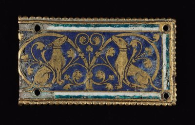 पट्टिका, संभवत: एक अवशेष तीर्थ से, c.1200-1250 (सोने का पानी चढ़ा हुआ तांबे, चम्पलेव तामचीनी) द्वारा स्कूल मोसान