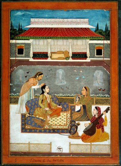 1740 के मुगल स्कूल से एक भारतीय राजकुमारी का लघु शौचालय है। द्वारा स्कूल मुगल