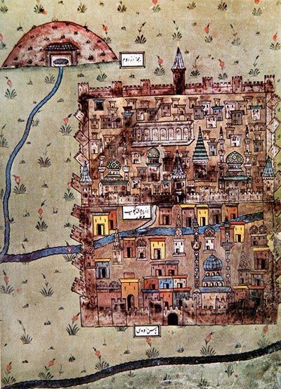 एरज़ेरम, तुर्की का नक्शा c.1600 (रंग लिथो) द्वारा स्कूल ओटोमन