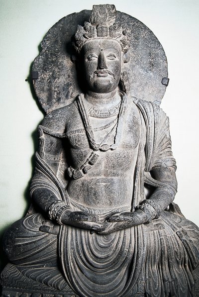 बुद्ध, गांधार कला, पेशावर, पाकिस्तान को दर्शाती पत्थर की मूर्ति, द्वारा स्कूल पाकिस्तानी