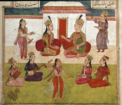 इस्लामी कला: हरम में संगीत कार्यक्रम और मनोरंजन। फिरदौसी (फिरदौसी, या फिरदौसी, या फिरदौसी, सीए 940-लगभग 1020) की महाकाव्य कविता "शाहनामा" (शाहनामा, शाहनामा) (राजाओं की पुस्तक) की पांडुलिपि से फ़ारसी लघुचित्र बिब्लियोटेका नाज़ियोनेल नेपल्स द्वारा स्कूल फ़ारसी