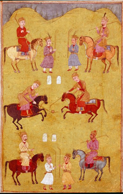 इस्लामी कला: पोलो भाग। फिरदौसी (फिरदौसी, या फिरदौसी, या फिरदौसी, सीए। 940-लगभग 1020) की महाकाव्य कविता "शाहनामा" (शाहनामा, शाहनामा) (राजाओं की पुस्तक) की पांडुलिपि से फारसी लघुचित्र बिब्लियोटेका नाजियोनेल नेपल्स द्वारा स्कूल फ़ारसी