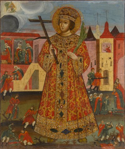 दिमित्री इवानोविच (1582-1591) (त्सारेविच डेमेट्रियस या दिमित्री, या दिमित्री डी'उग्लिच या दिमित्री डी मॉस्को) - रूसी आइकन: त्सारेविच डेमेट्रियस मर्डर सीन के साथ। पैनल पर तापमान, 19वीं सदी की शुरुआत में, स्टेट म्यूज़ियम ऑफ़ आर्किटेक्चर, इतिहास और कला, व द्वारा स्कूलरूसी