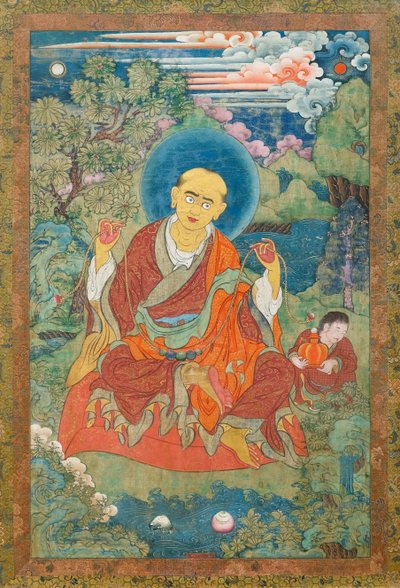 लरहत कनकवत्स - तिब्बती संस्कृति द्वारा अरहत कनकवत्स। कपड़ा पर रंगद्रव्य और सोना द्वारा स्कूल तिब्बती