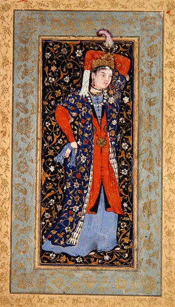 प्रत्येक हाथ में रूमाल के साथ महिला नर्तकी, c.1560 (कागज पर स्याही और सोने के साथ गौचे) द्वारा स्कूल उजबेक