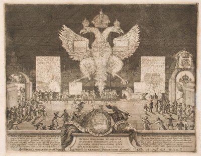 मॉस्को में आतिशबाजी 1 जनवरी 1704 को स्वीडिश किले Nyenskans, 1705 के कब्जा के अवसर पर द्वारा Schoonebeek