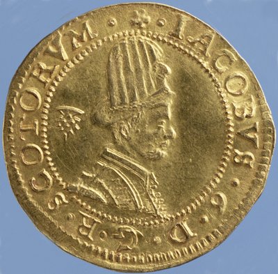 जेम्स VI, एडिनबर्ग टकसाल, 1591 (ऑबवर्स) (गोल्ड) के 4-पाउंड स्कॉट्स (हैट-पीस) (रिवर्स देखने के लिए 244626) द्वारा Scottish School