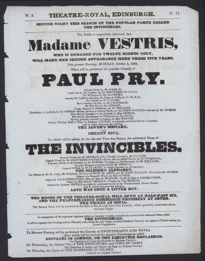 थिएटर रॉयल, एडिनबर्ग के लिए थिएटर कार्यक्रम, 5 अक्टूबर 1829 (लिथो) द्वारा स्कॉटिश स्कूल