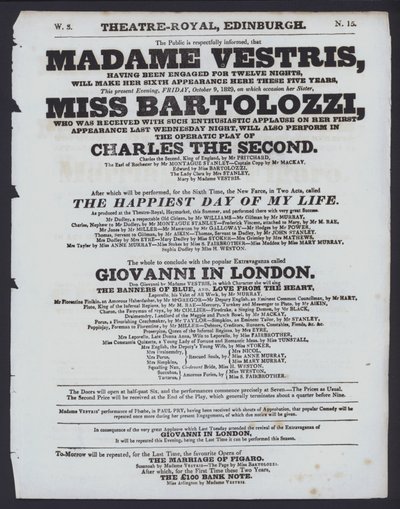 थिएटर रॉयल, एडिनबर्ग, 9 अक्टूबर 1829 (लिथो) के लिए रंगमंच कार्यक्रम द्वारा स्कॉटिश स्कूल