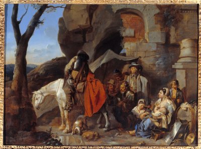 सैनिकों का हाल्ट, जिसे पहले सेबेस्टियन बॉर्डन (1616-1671) 17वीं सदी के सूर्य द्वारा हाल्ट डी बोहेमियन्स पेंटिंग कहा जाता था। 0,43x0,58 वर्ग मीटर द्वारा सेबस्टियन बोरडॉन