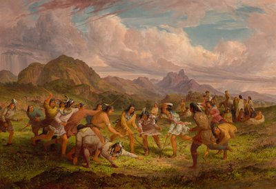 सिओक्स इंडियंस के बीच बॉल प्लेइंग, 1851। द्वारा सेठ ईस्टमैन