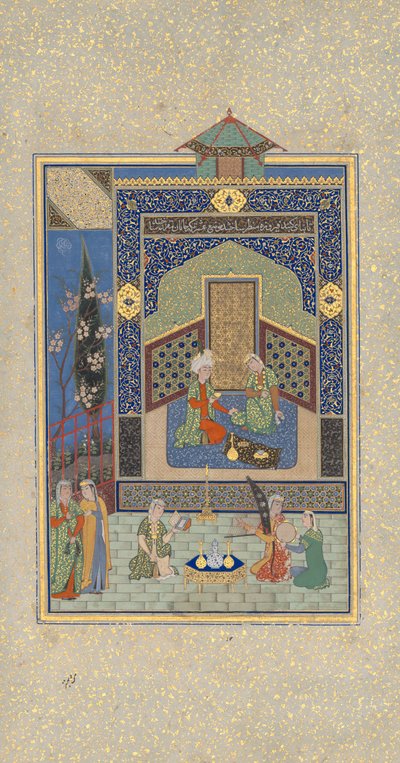 बुधवार को फ़िरोज़ा महल में बहराम गुड़, खामसा से फोलियो 216...एएच 931AD1524-25 द्वारा सुल्तान मुहम्मद नूरी