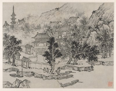 टाइगर हिल, सुजौ के बारह दृश्य: नहर घाट से टाइगर हिल का दूर का दृश्य, 1490 के बाद। द्वारा शेन झोउ
