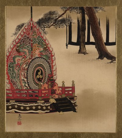 विभिन्न विषयों की लाख पेंटिंग्स: गागाकू नृत्य के लिए ड्रम, 1882। द्वारा शिबता ज़ेशिन
