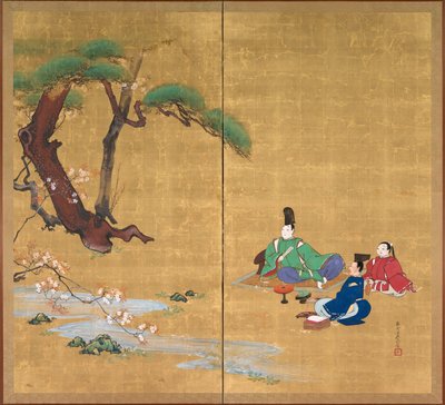 चैरी ब्लॉसम, दो-पैनल तह स्क्रीन, देर से 1800s (स्याही, रंग, लाह और रेशम में सोना) देखने वाले नरियरा द्वारा शिबता ज़ेशिन