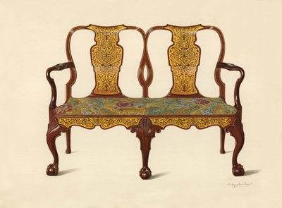 Marqueterie के साथ अखरोट का सेट इंलायड, पर्सी मैक्क्वॉयड (क्रोमोलिथो) की संपत्ति द्वारा शर्ली चार्ल्स लेवेलिन स्लोकॉम्बे