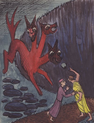दांते और वर्जिल तीन सिर वाले राक्षस के साथ, 1951। द्वारा शर्ली मार्खम
