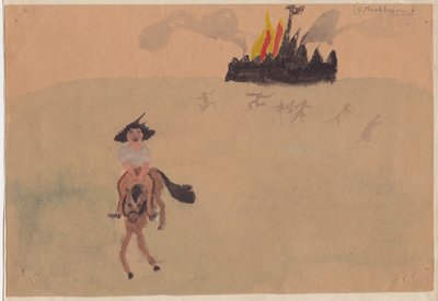 ज्वलंत किले से भागती हुई लड़की, c1941। द्वारा शर्ली मार्खम
