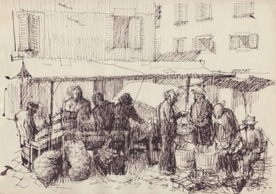 मार्केट सीन, इटली, c1950। द्वारा शर्ली मार्खम