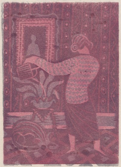 पौधों को पानी देती महिला, c1951। द्वारा शर्ली मार्खम