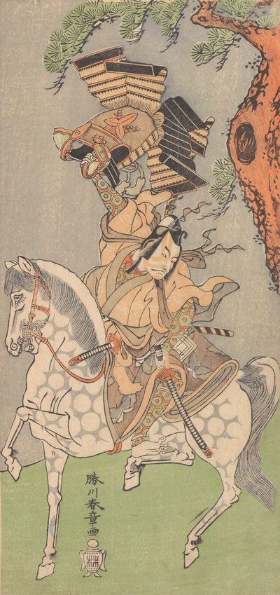 इचिकावा डंजुरो वी एक योद्धा के रूप में एक डैपल ग्रे घोड़े पर चढ़कर, 1771। द्वारा शुनशो