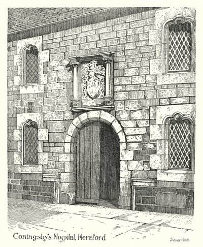 Coningsby's Hospital, हियरफोर्ड (उत्कीर्णन) द्वारा सिडनी हीथ
