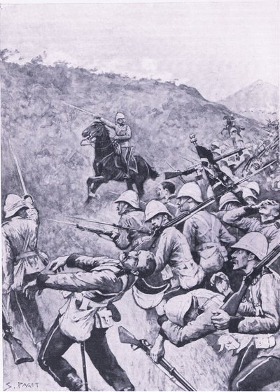 लैंग्स नेक, 28 जनवरी 1881 (प्रथम बोअर वार), लैंड और सी, 1915 पर ब्रिटिश लड़ाइयों से चित्र द्वारा सिडनी पगेट