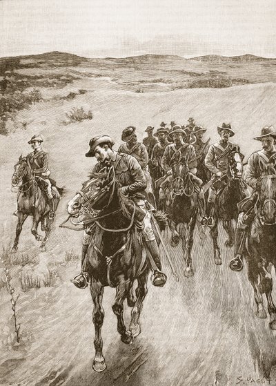1893 में लोबेनगुला के ट्रैक पर, &39;कैसल्स इलस्ट्रेटेड हिस्ट्री ऑफ़ इंग्लैंड&39; का चित्रण (सीपिया फोटो) द्वारा सिडनी पगेट