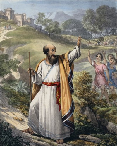 एलीशा का मज़ाक उड़ाते छोटे बच्चे (रंगीन उत्कीर्णन) द्वारा सीगफ्राइड डेटलर बेंडिक्सन