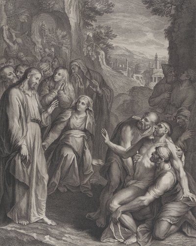 लाजर का उत्थान, बायीं ओर खड़े मसीह के साथ, लगभग। 1729. द्वारा साइमन वैली