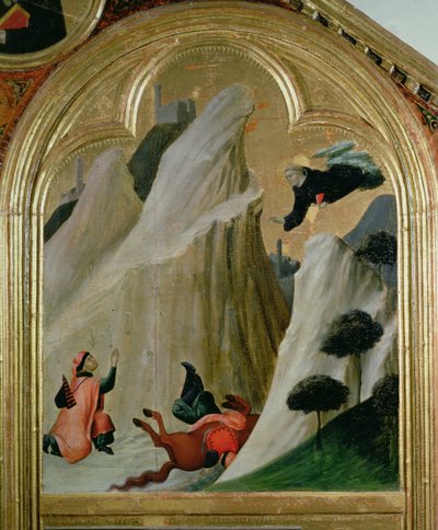 Agostino एक आदमी को बचा रहा है जो अपने घोड़े से गिर गया, धन्य Agostino Novello के Altar से, c.1328 द्वारा सिमोन मार्टिनी