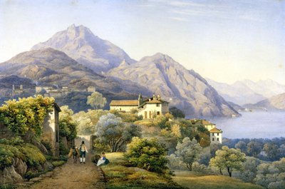 कोमो। मेनागियो। लोवेनो और माउंट ग्रोमा। 1840. एस. कोरोडी द्वारा पेंटिंग। मेनागियो, कोमो। . द्वारा सोलोमन कोरोडी