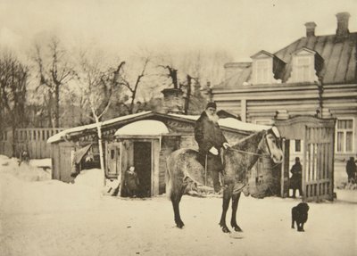 रूसी लेखक लियो टॉल्स्टॉय घोड़े पर, मॉस्को, रूस, 1900 द्वारा सोफिया एंड्रीवाना टॉल्स्टया