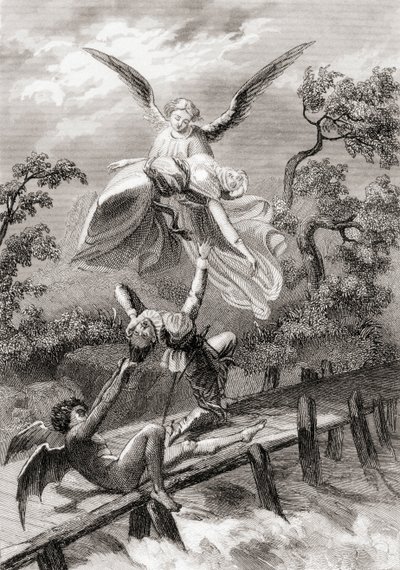 अमीना को एक स्वर्गदूत द्वारा ले जाया जाता है जब शैतान अल्बिसिन (लिथो) के सैक्रिस्टन को पकड़ लेता है द्वारा स्पेनिश स्कूल