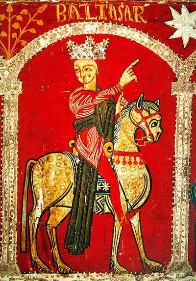 बलथासर (पैनल पर तापमान) को दर्शाने वाली एक वेदी ललाट का विवरण द्वारा स्पेनिश स्कूल