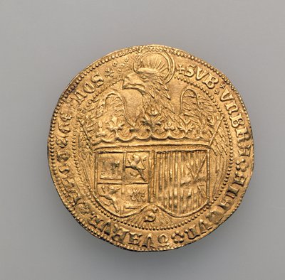 आरागॉन के फर्डिनेंड द्वितीय (1452-1516) के डबल एक्स्टेलेंट और कैस्टिल के इसाबेला (1451-1504), सेविले मिंट, 1475 (सोना) (168057 देखें) द्वारा स्पेनिश स्कूल