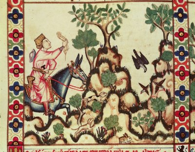 Fol.64r फाल्कन हंट, पांडुलिपि से अल्फोंसो एक्स द वाइज किंग ऑफ कैस्टिल और लियोन के निर्देशन में बनी द्वारा स्पेनिश स्कूल