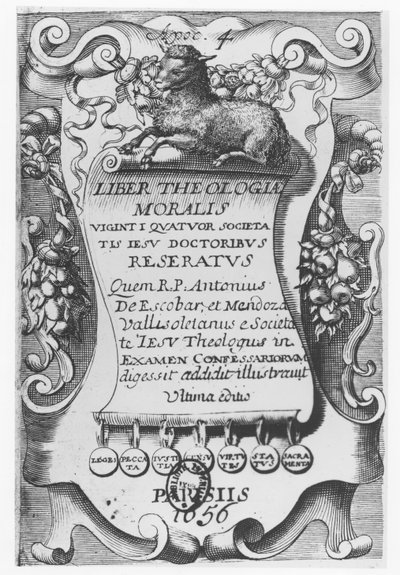 धर्मशास्त्र के लिए बुक frontispiece, एंटोनियो एस्कोबार y मेंडोज़ा द्वारा 1656 द्वारा स्पेनिश स्कूल