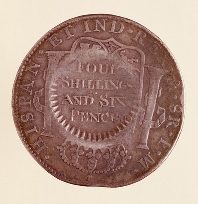 स्पेन से चांदी का सिक्का (8 रियल): चार्ल्स III का शासन (1759-1788)। १७७७ १७८७ के काउंटरमार्क के साथ। दीम। 3.9 सेमी नेपल्स, म्यूजियो आर्कियोलॉजिको द्वारा स्पेनिश स्कूल