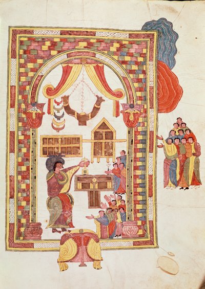 यरूशलेम का मंदिर, सेंट इसिडोरेस की विजिगोथिक-मोजरैबिक बाइबिल से, फॉल। 50r।, ईस्वी 960 (वेल्लम पर स्वभाव) द्वारा Spanish School