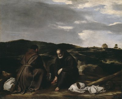लैंडस्केप में दो भिक्षुओं, c.1645 द्वारा स्पेनिश या इतालवी स्कूल