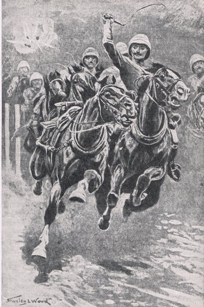 17 जुलाई, 1880 को माईवैंड में लेफ़्टिनेंट मैकलीन ने बंदूकें उठाईं, भूमि और समुद्र पर ब्रिटिश लड़ाइयों का चित्रण, 1915 द्वारा Stanley L. Wood