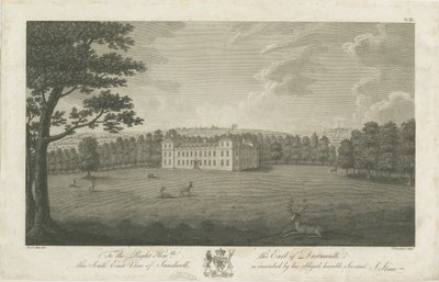 सैंडवेल पार्क - हॉल: उत्कीर्णन, एनडी [1762-1798] द्वारा स्टीबिंग शॉ