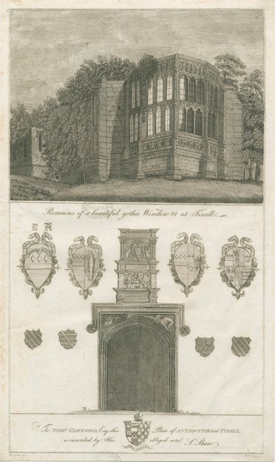 टीएक्स हॉल - गॉथिक विंडो और हेराल्डिक पुरातनता: उत्कीर्णन, एनडी [1762-1802] (प्रिंट) द्वारा स्टीबिंग शॉ