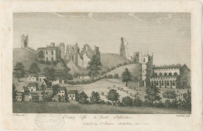 टटबरी कैसल एंड चर्च - साउथ ईस्ट व्यू: एनग्रेविंग, एनडी [1762-1792] (प्रिंट) द्वारा स्टीबिंग शॉ