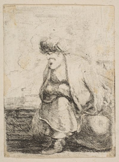 एक पत्थर पर बैठा एक पुराना तुर्क, सीए। 1662. द्वारा स्टेफानो डेला बेला