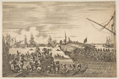 Livorno के बंदरगाह से एक गली की दूरी, Livorno के बंदरगाह के दृश्य से, ... 1654-55। द्वारा स्टेफानो डेला बेला